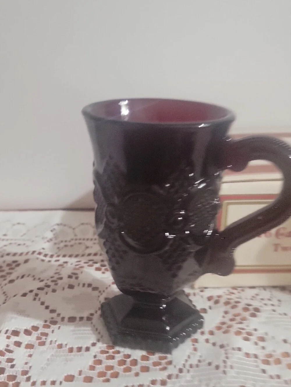 Avon Cape Cod Collection Ruby Red  Pedestal Mugs - Pair